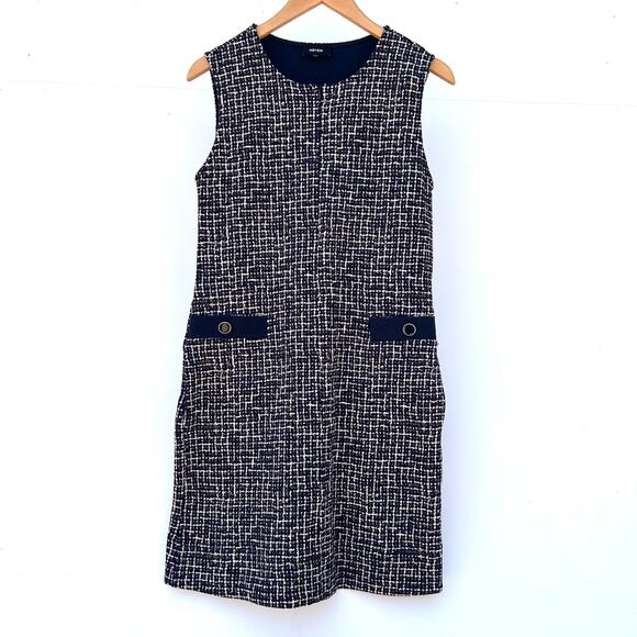 ME+EM Ponte Jacquard Tweed Shift Mini Dress Short 8 Navy Blue Office Work - Picture 4 of 10